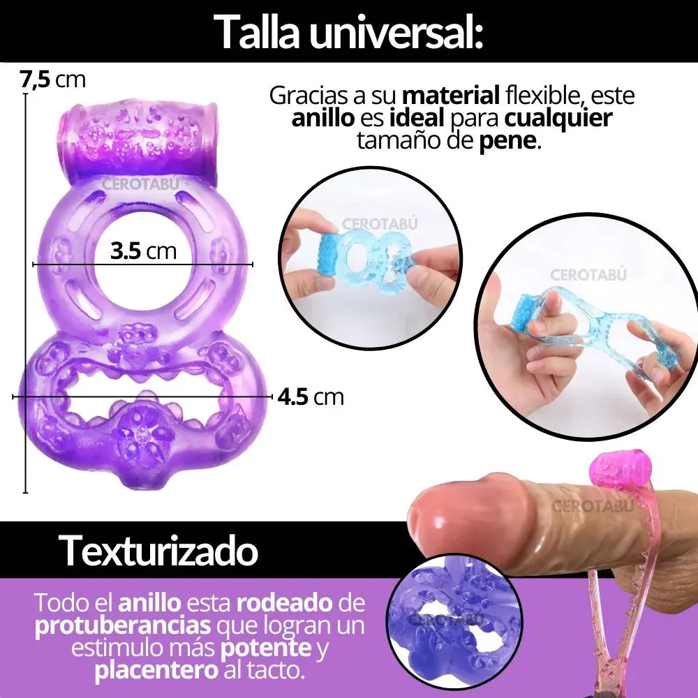 Anillo Retardante Pene Y Testículos Vibrador Doble Estimulación 