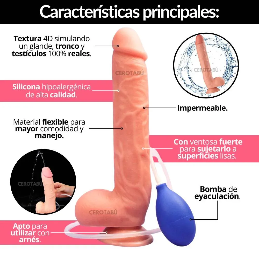 Dildo Pene Realista Grande Con Chupa Bomba Eyaculación 