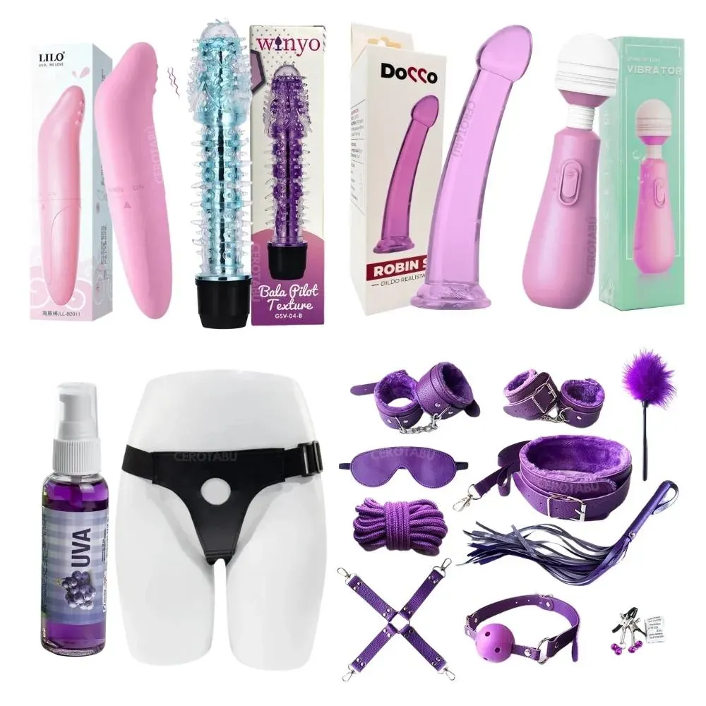 Kit Lésbico 16 piez Bondage Vibrador Lubricante Arnés Dildo