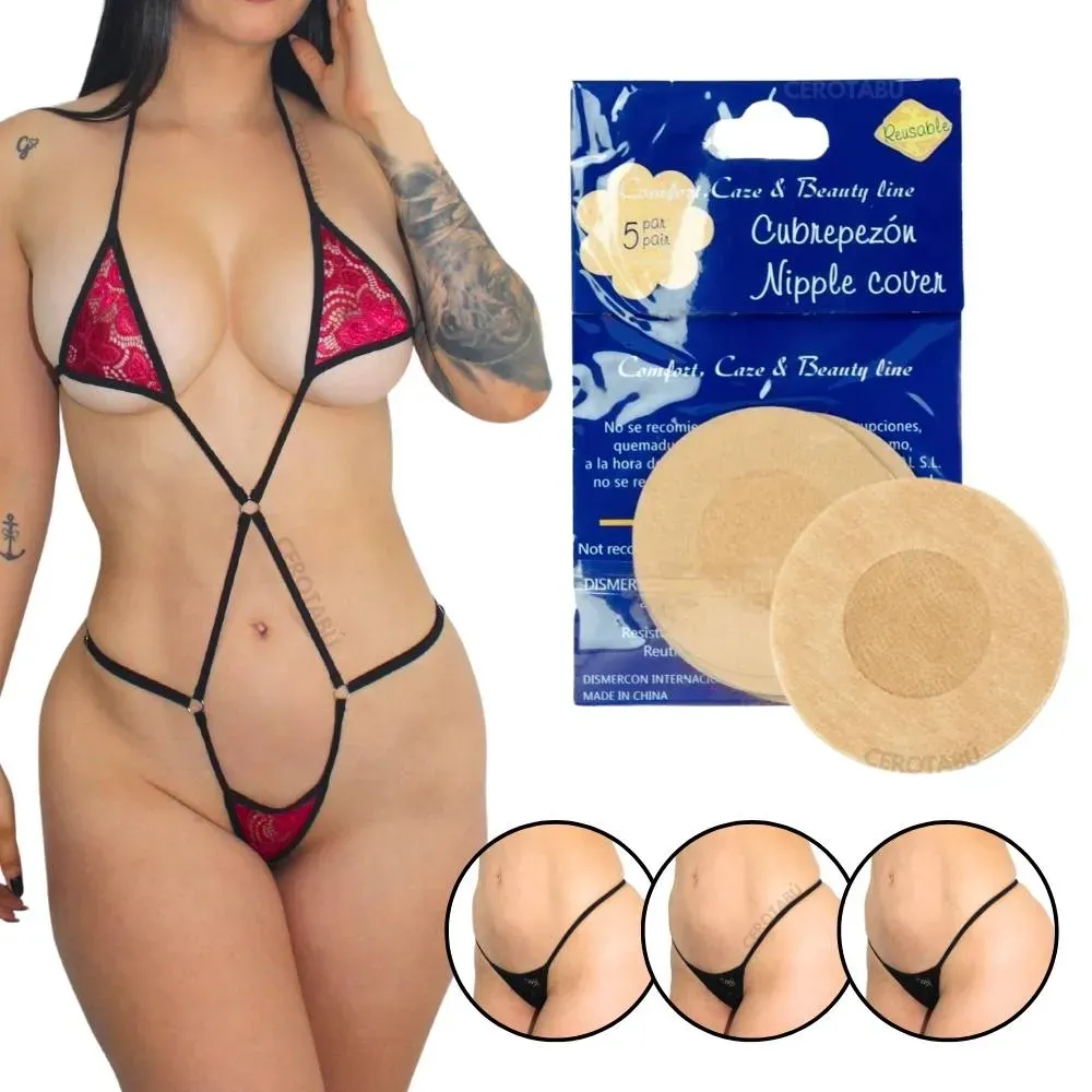 Kit Conjunto Lenceria Encaje + x3 Tangas + Cubre pezones 