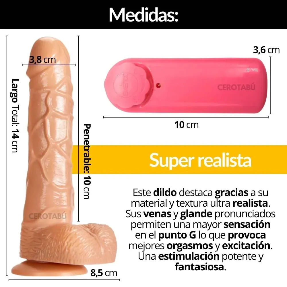 Vibrador Dildo Consolador Realista 14 Cm Giratorio 360 Chupa