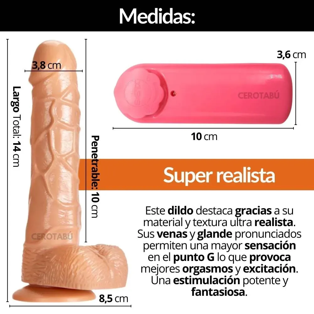 Dildo Vibrador Graduable Consolador Realista 14 Cm Adherente