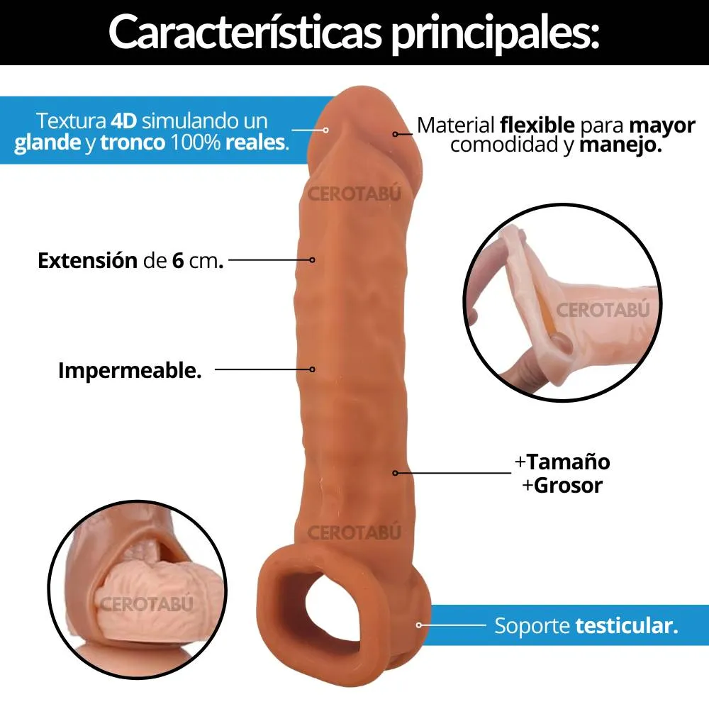 Funda Pene Condón Texturizado +Tamaño Retardante Extensión 