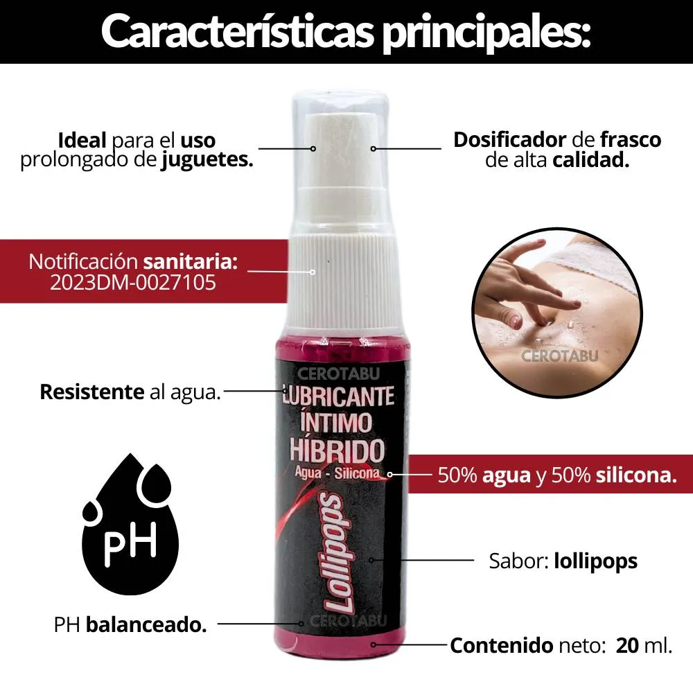 Lubricante Hibrido Base Agua Silicona Saborizado 20ml