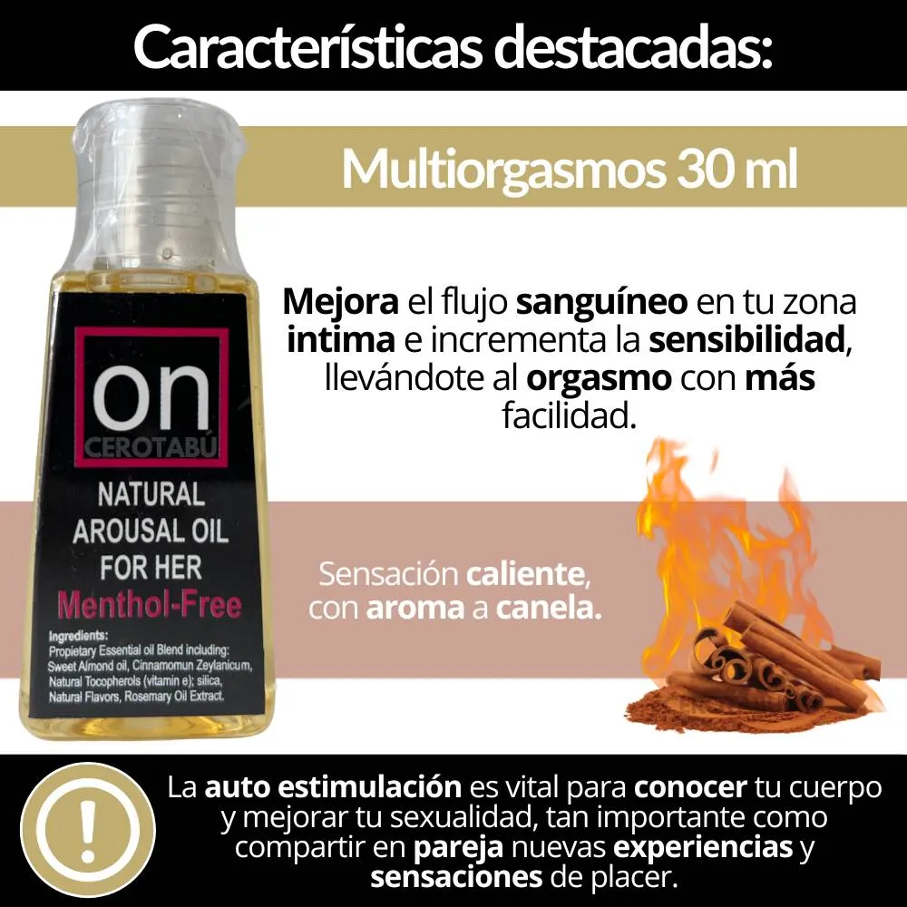 Lubricante Aceite Multiorgasmos Caliente Aroma Canela 30ml