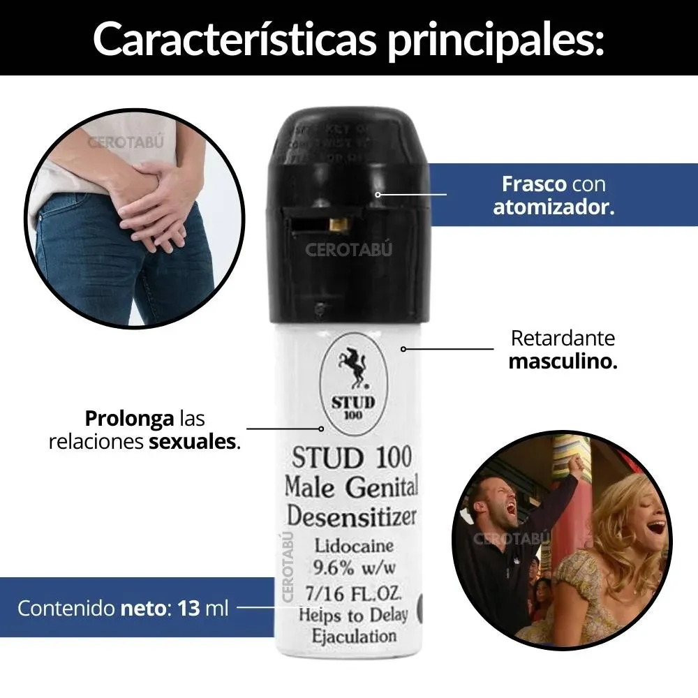 Lubricante Retardante Masculino Stud 100 Spray 13ml +Rendimiento