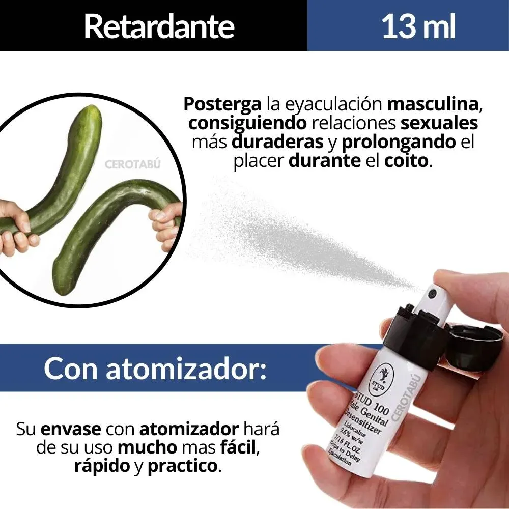 Lubricante Retardante Masculino Stud 100 Spray 13ml +Rendimiento