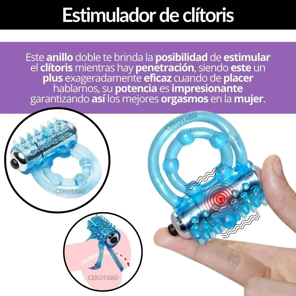 Anillo Vibrador Retardante Para Pene Doble Texturizado Gama Alta