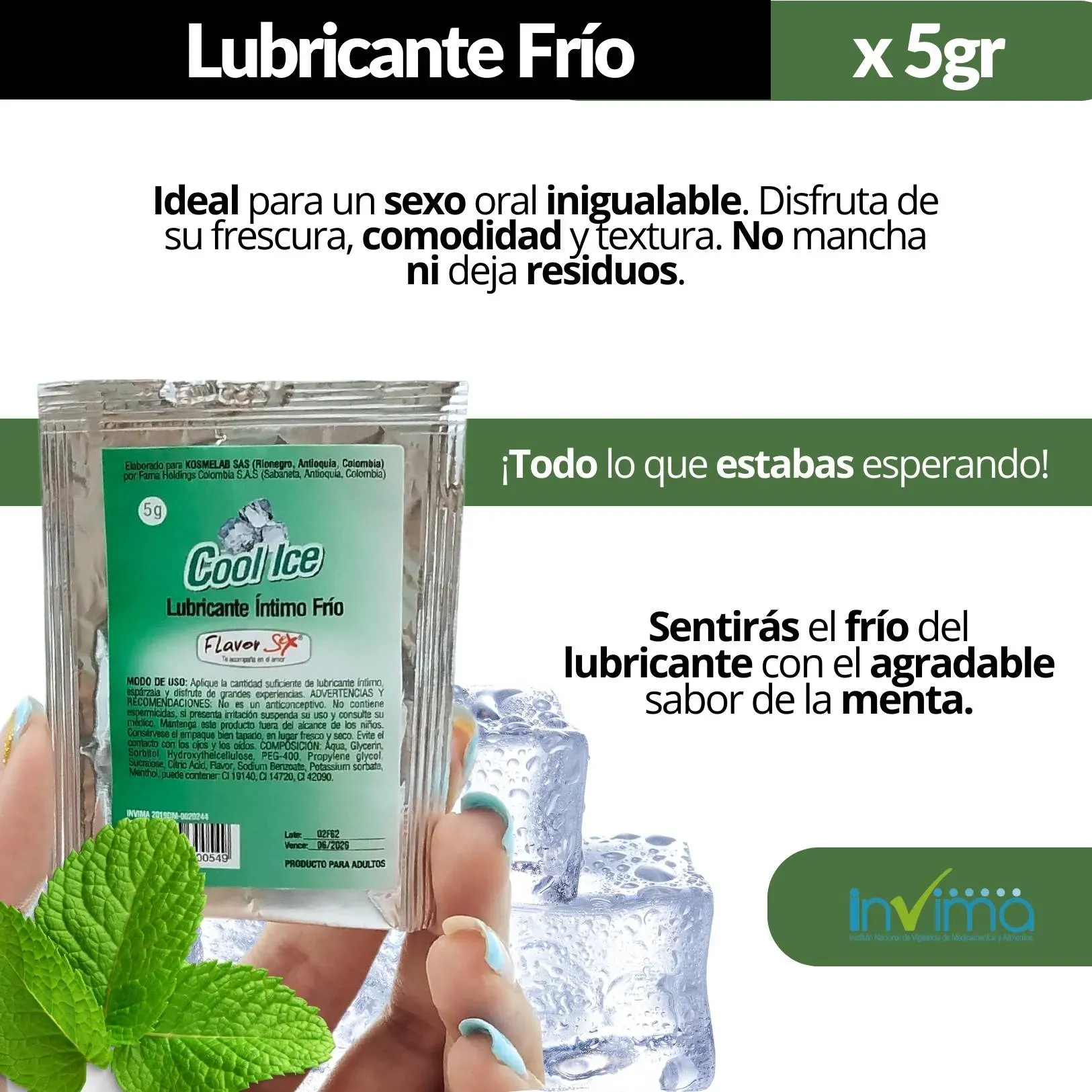 Lubricante Intimo Frío Cool Ice Sabor Menta 5g Flavor 