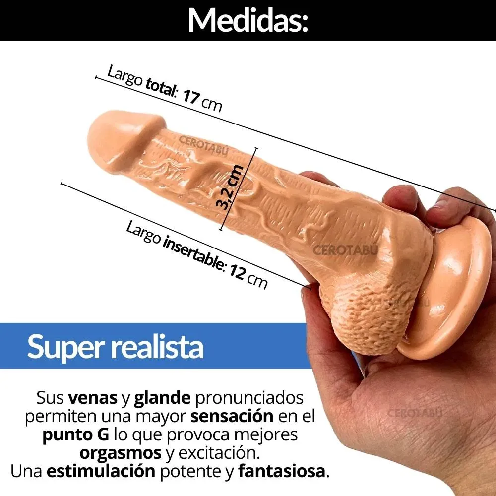 Dildo Realista Pene Consolador Con Chupa Silicona Biomédica 17 cm