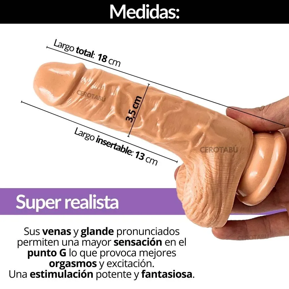 Dildo Consolador Pene Realista Adherente Silicona Biomédica 18cm