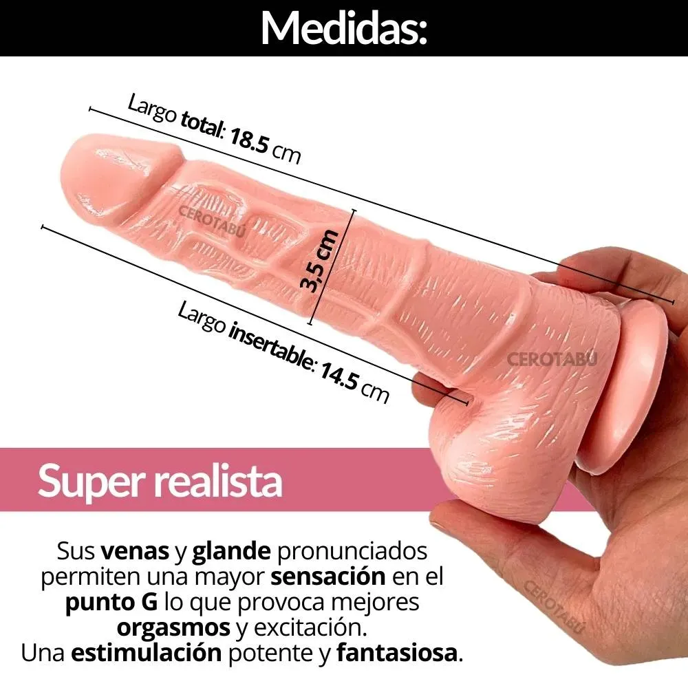 Dildo Pene Realista Consolador Con Chupa Silicona 18.5 cm