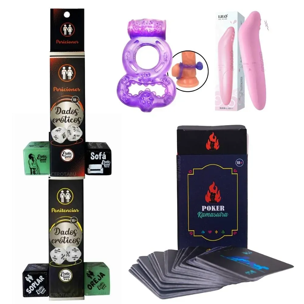 Kit Parejas x2 Vibrador Bala Y Anillo + Dados + Póker Kamasutra