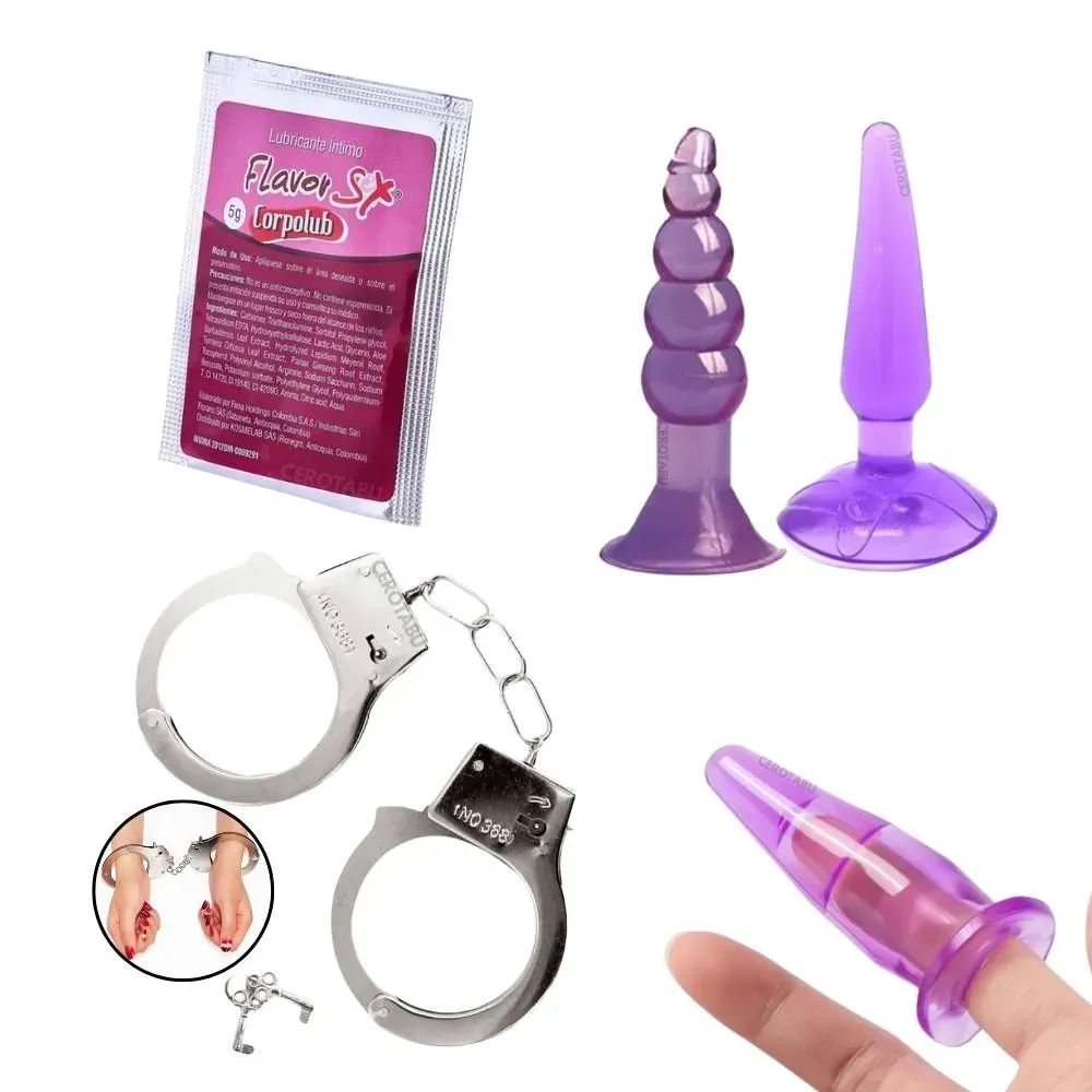 Kit x3 Plug Dilatador Anal + Lubricante Anal + Esposas BDSM