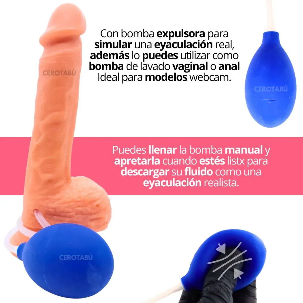 Dildo Pene Realista Grande Con Chupa Bomba Eyaculación 