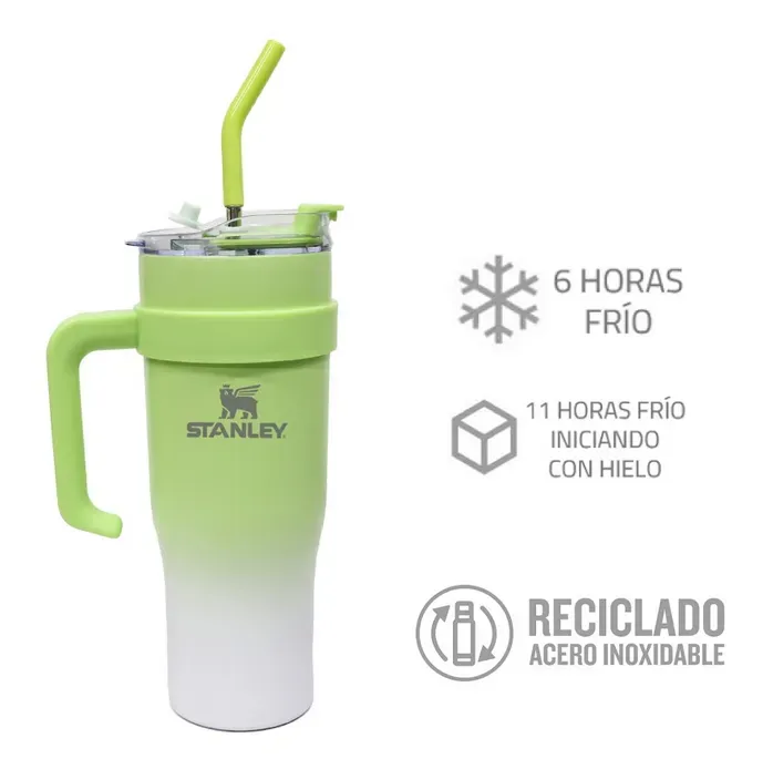 Vaso Termo Portable Stanley Verde Bicolor Conserva Calor Frio Pitillo