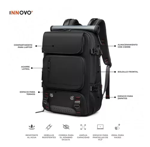 Mochila Bolso Maleta Multifuncional Viajero Negro Innovo Bag