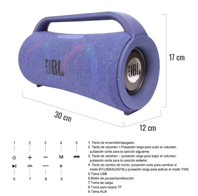 Parlante Rojo Boom Box Azul JBL Bluetooth Recargable USB TWS Mp3