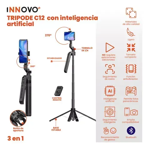 Palo Selfie Trípode Inteligencia Artificial 180 Cm Bluetooth