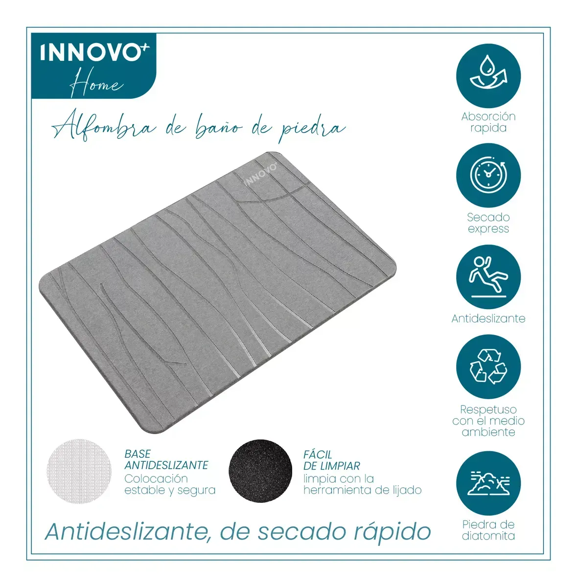 Tapete De Piedra Absorbente Secado Rápido Baño Cocina 39x60