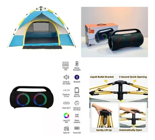 Carpa Camping 2x2 Mosquitero Filtro Uv + Parlante Portatil