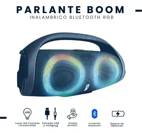 Parlante Portatil Boom Mega Bass Sound Luces Bluetooth Tws Resiste Salpicaduras Azul