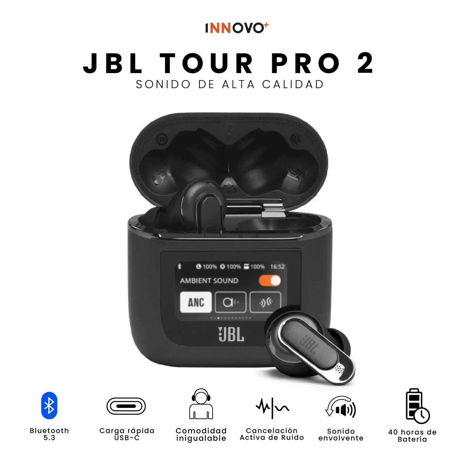 	 Audífonos JBL Tour Pro 2 Calidad 1.1 Con Pantalla Táctil Negro Full Sound