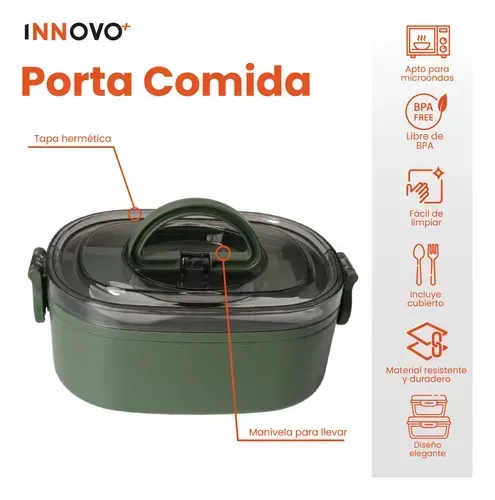 Portacomidas Recipiente Luch Plastico Cubiertos Free Bpa