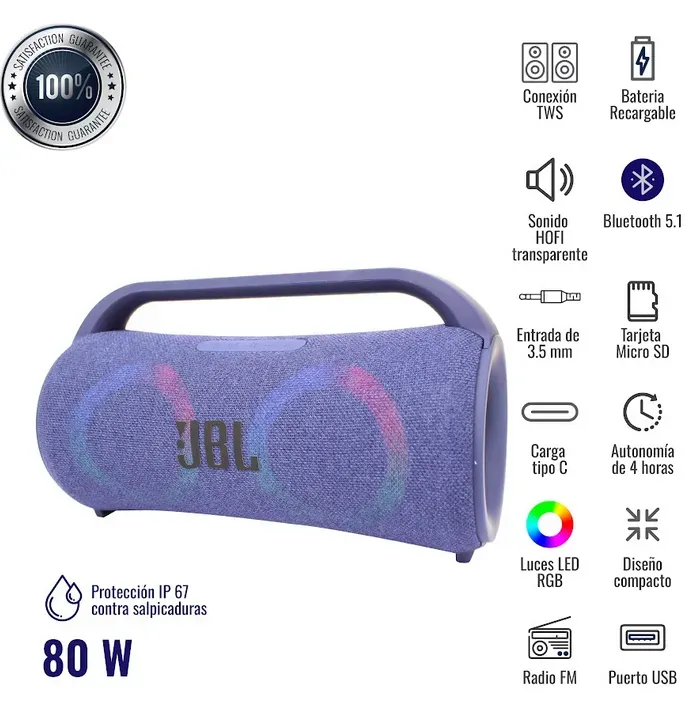 Parlante Rojo Boom Box Azul JBL Bluetooth Recargable USB TWS Mp3