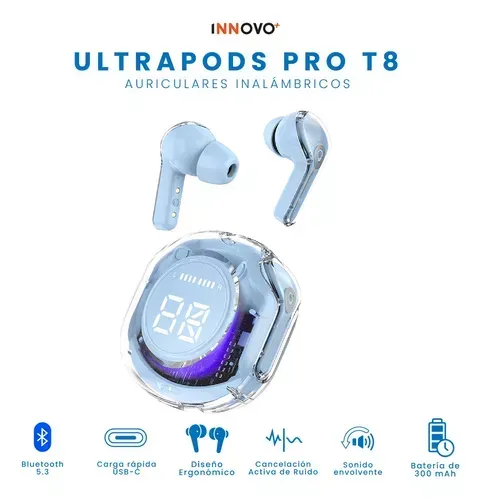 Audifonos Ultra Pods Pro Bluetooth Ipx4 Indicador De Carga Luces Rgb Azul