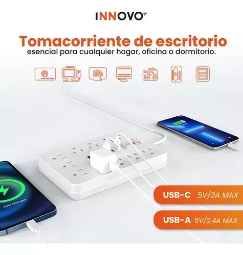 Multitoma Extensión Proteccion De Picos 17 En 1 Usb / Usb C