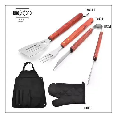 Set Bbq Para Parrilla Esenciales Delantal Para Asados 15 Pzs