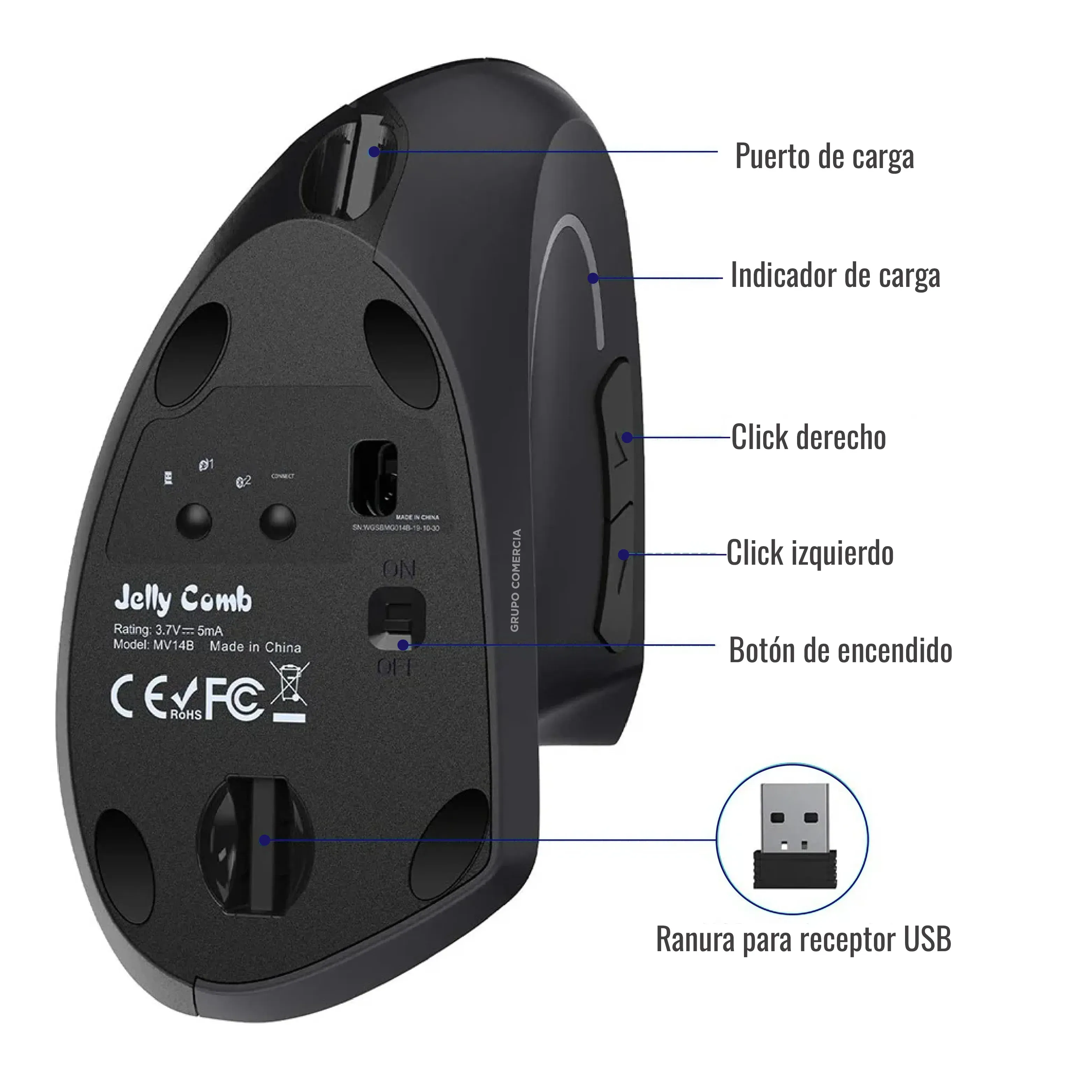 Mouse Vertical Hp Inalámbrico Receptor USB Recargable S6000