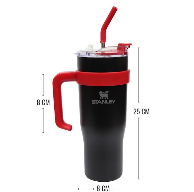 Vaso Termo Portable Stanley Negro Bicolor Conserva Calor Frio Pitillo