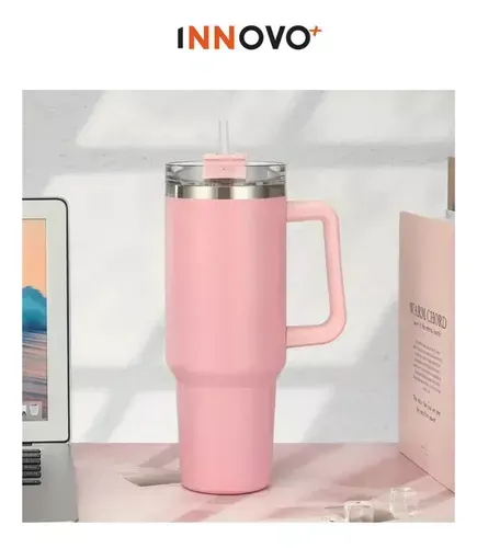 Termo Vaso Conserva Temperatura 1.2 L Acero Inoxidable Con Pitillo Rose Pink Claro Innovo Flask