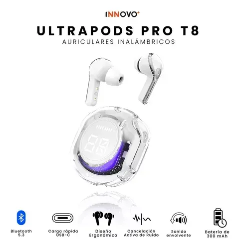 Audifonos Ultra Pods Pro Bluetooth Water Proff Indicador De Carga Luces Rgb Blanco