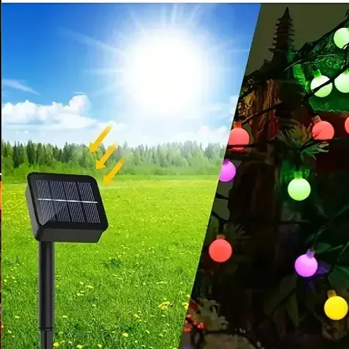 Luces Navideñas 5 Metros Panel Solar Rgb Secuencial Decora