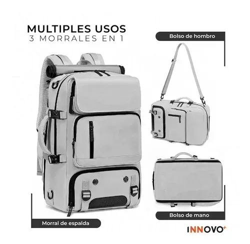 Mochila Bolso Maleta Multifuncional Viajero Gran Capacidad Impermeable Gris Innovo Bags