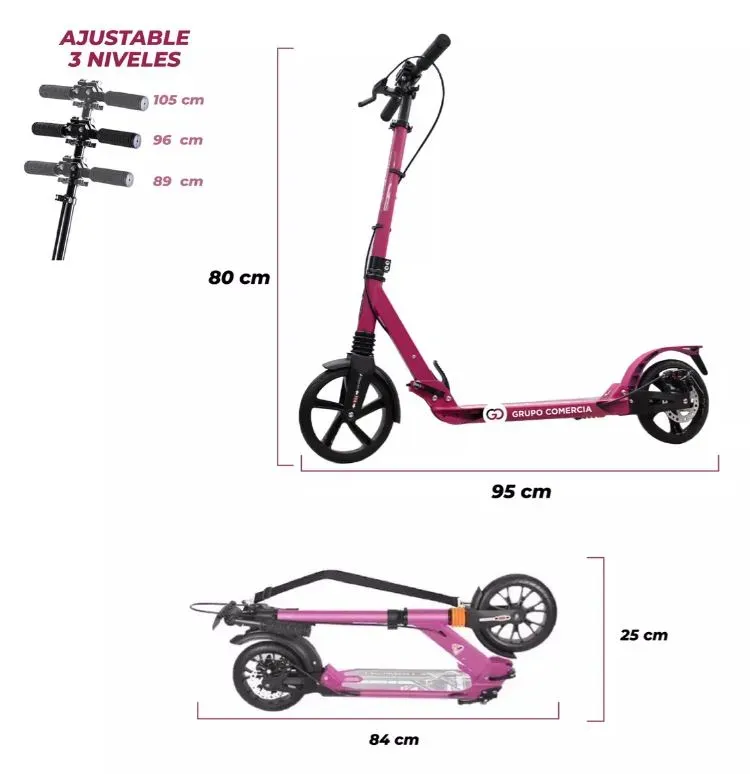 Patineta Scooter Freno De Disco Suspensión Rosa Profesional