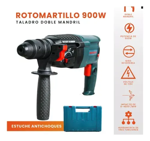 Roto Martillo Hammer Doble Mandril Percutor Taladro Con Estuche Trabajo Pesado 900w