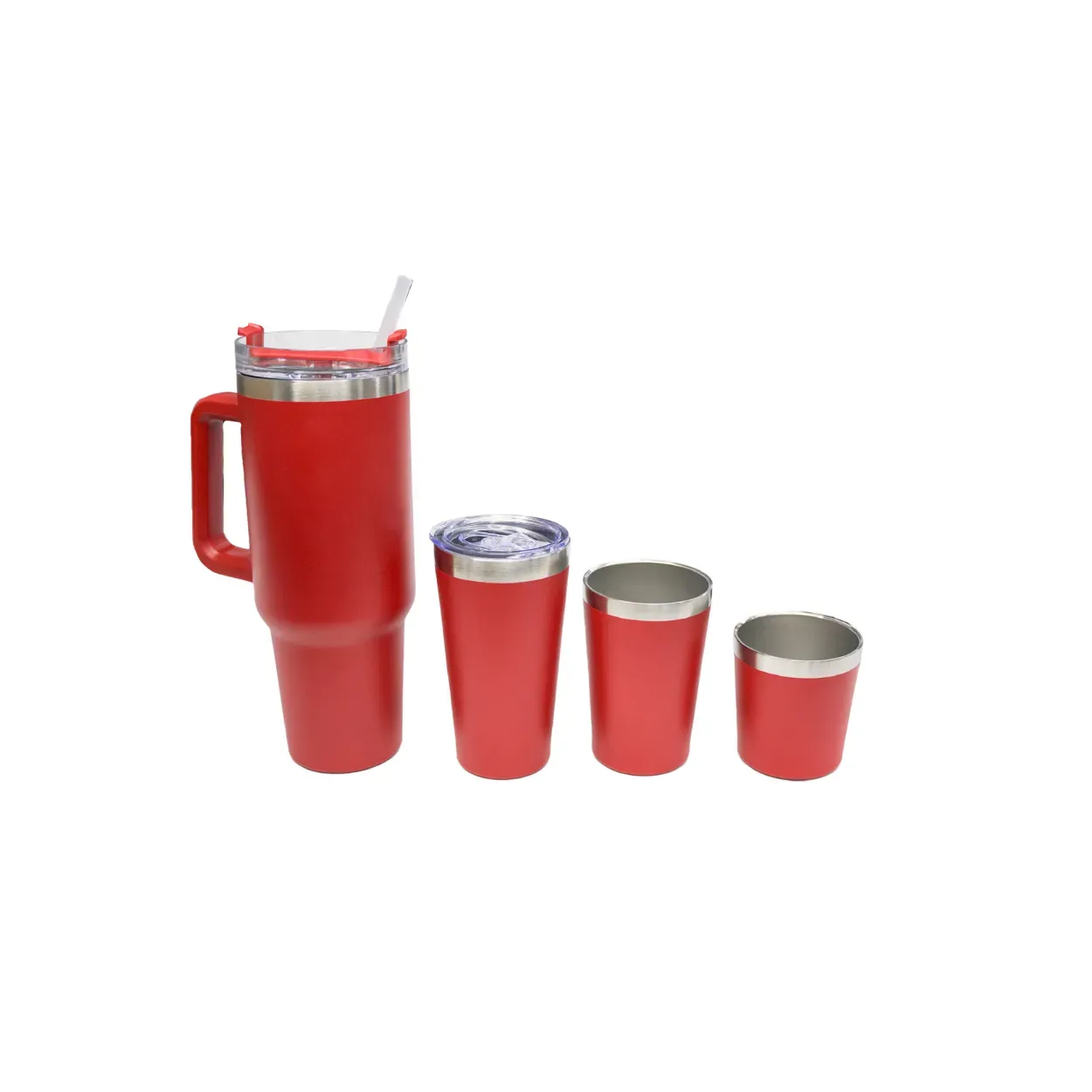 Vaso Termo Stan Rojo Con 3 Tazas Térmico Acero Inoxidable