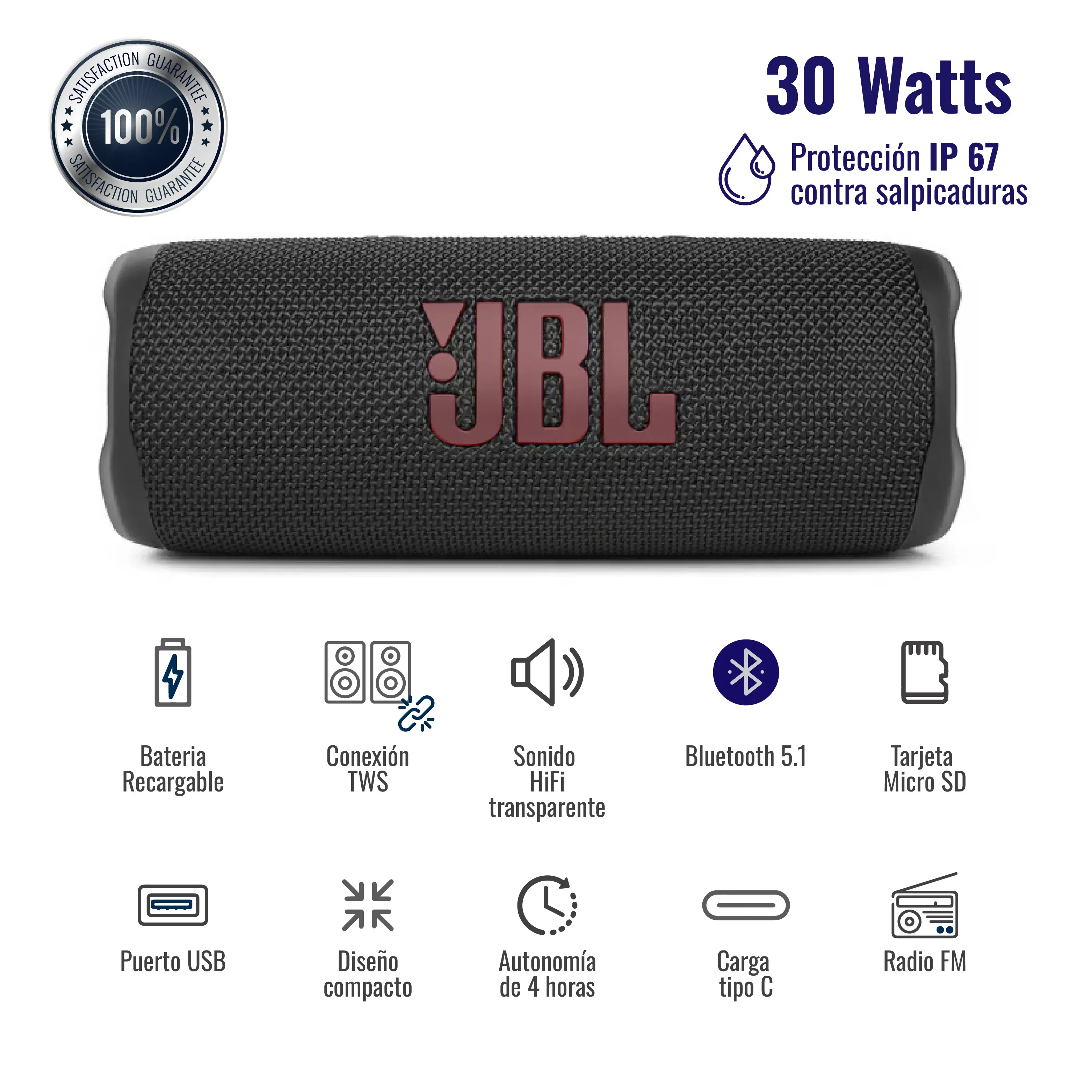 Parlante Chargue Negro Recargable Bluetooth JB Aux Mp3