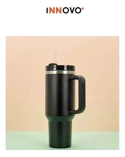 Termo Vaso Conserva Temperatura 1.2 L Acero Inoxidable Con Pitillo Negro Innovo Flask