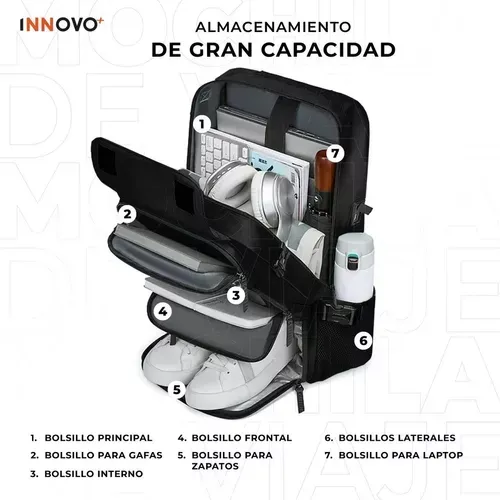 Mochila Bolso Maleta Multifuncional Viajero Negro Innovo Bag