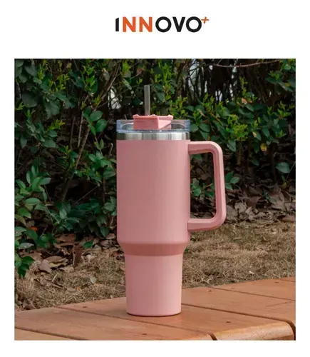 Termo Vaso Conserva Temperatura 1.2 L Acero Inoxidable Con Pitillo Rose Pink Claro Innovo Flask