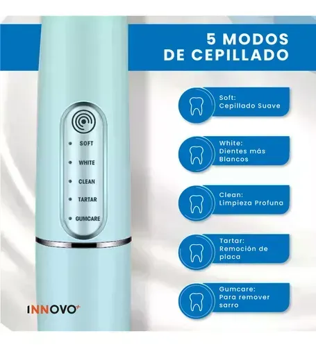 Cepillo Dental Ultrasonic Recargable Con Accesorios Limpieza Profunda Innovo Azul