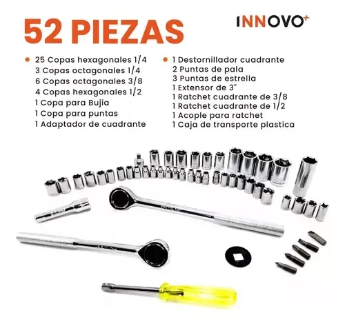 Juego De Copas Herramienta Rache 52 Piezas Con Estuche Innovo