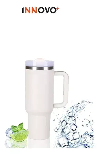 Termo Vaso Conserva Temperatura 1.2 L Acero Inoxidable Con Pitillo Blanco Innovo Flask