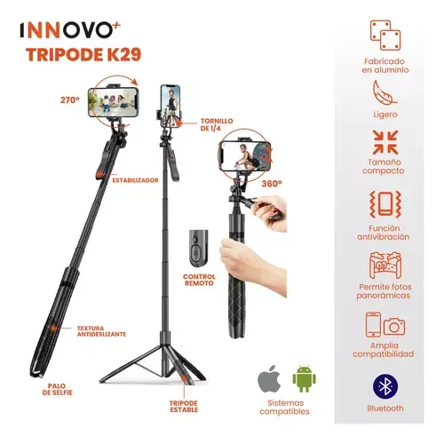 Trípode Palo Selfie Extra Largo 215 Cm Bluetooth Profesional