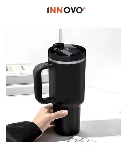 Termo Vaso Conserva Temperatura 1.2 L Acero Inoxidable Con Pitillo Negro Innovo Flask